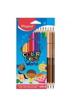 Ξυλομπογιές Maped Color’ Peps “World” 12 + 3 χρώματα 